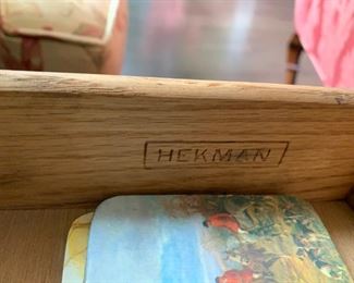 #36 Hekman end table w burled wood and 1 drawer 21x26x24  $ 200.00