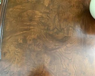 #36 Hekman end table w burled wood and 1 drawer 21x26x24  $ 200.00