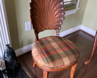 #40 mahogany game table square on queen Anne legs w 4 shell chairs 42x30  $ 500.00