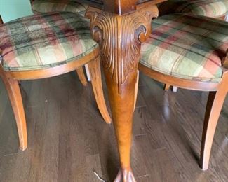 #40 mahogany game table square on queen Anne legs w 4 shell chairs 42x30  $ 500.00