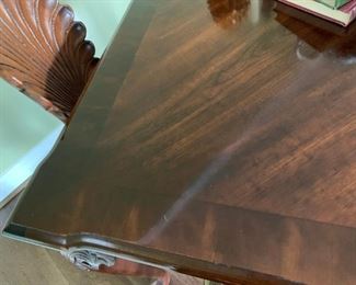 #40 mahogany game table square on queen Anne legs w 4 shell chairs 42x30  $ 500.00