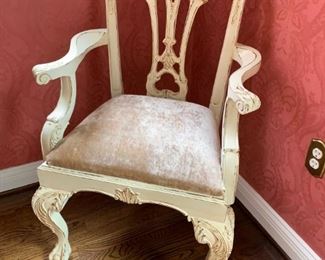 #46 (2) whited antiqued are dining chairs 2@ 75 ea.