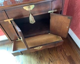 #49 mahogany cabinet w 2 drawers and 2 doors with Asian look 30x14x30  $ 275.00