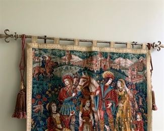 #51 tapestry  wall hanging of people and horse 50x44   $ 175.00