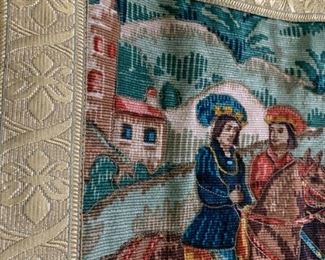 #51 tapestry  wall hanging of people and horse 50x44   $ 175.00