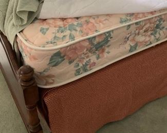 #53 twin bed wood bed frame w high back with mattress set   $ 125.00