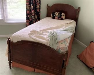#53 twin bed wood bed frame w high back with mattress set   $ 125.00