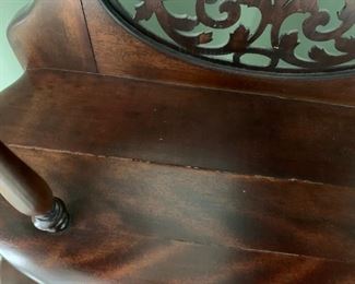 #58 antique wash stand with 4 shelves carve back and bevel mirror 29x12x54 as is  $ 175.00