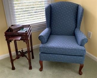 #60 best chair blue wing back chair   $ 75.00 
#61 vintage square Eastlake end table w pull out cup holder 13x27  $ 126.00