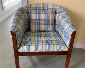 #62 (2) mid century side chairs yellow /blue and rust 2@ 175 ea.