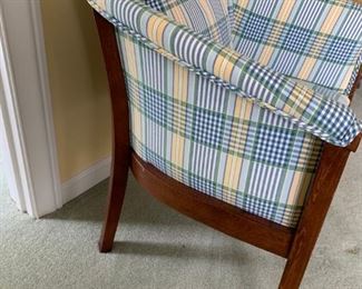 #62 (2) mid century side chairs yellow /blue and rust 2@ 175 ea.