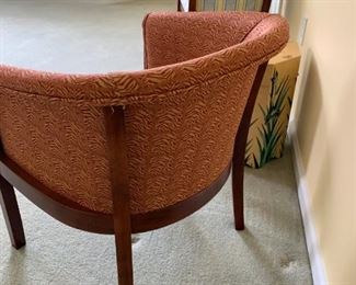 #62 (2) mid century side chairs yellow /blue and rust 2@ 175 ea.