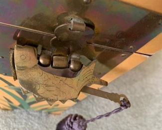 #63 yellow painted drum trunk table w lock  $ 125.00