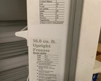 #69 signature 2000 16 cu manuel defrost up right freezer   $ 45.00