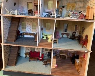 #64 doll house w stairs and floors 33x17x43  $ 500.00 #65 doll house furniture taged in bags  $ 200.00