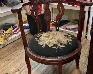 Antique Carved Parlor Chair (Tapestry Seat)
