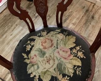 Antique Carved Parlor Chair (Tapestry Seat)