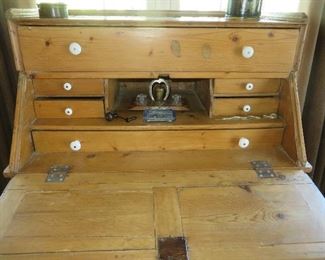 Antique Slant Front Pine Desk