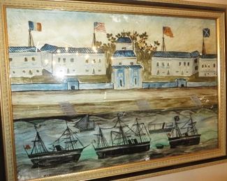 Reverse Glass Painting of Hongs at Canton Harbor