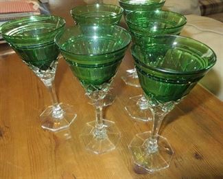 American Brilliant Sinclaire Cut to Clear Green Goblets (set of 6)