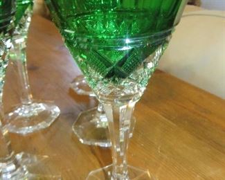 American Brilliant Sinclaire Cut to Clear Green Goblets (set of 6)
