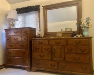 Matching Dresser and Mirror, Chest of Drawers, and Night Stand