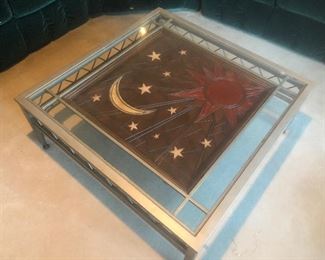 Metal Framed Coffee Table with Wood Center