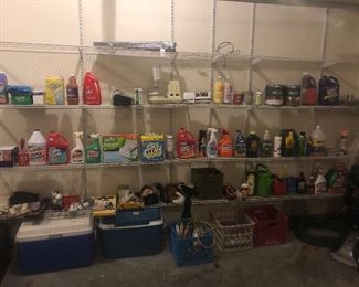 Several Cleaning supplies, coolers, etc