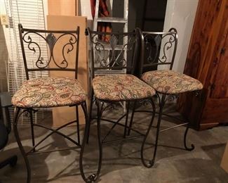 3 Metal barstools w/ tapestry seats