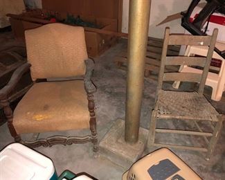 Antique wooden rocking chair & ladder back chair