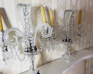 Pair of Antique Czech crystal banquet prince table chandelier/Girandole/Lamps 17x17