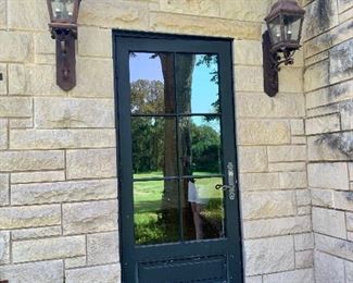 Six Lite Exterior Doors and Wall Mount French Outdoor Lanterns