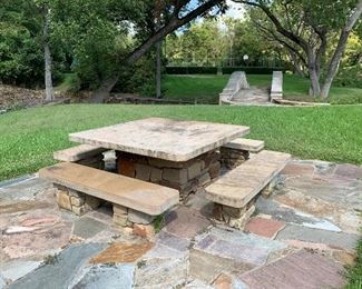 Stone Table, Benches & Patio