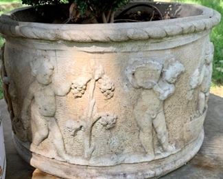Pair of Carved Putti Planters