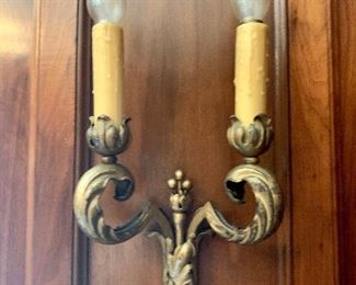 Pair Bronze Dore' Sconces