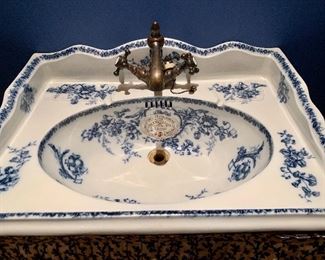 Fabulous Blue & White Transferware Powder Room Sink
