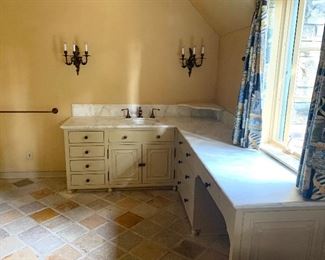 Corner Bathroom Vanity Cabinet (Inset Doors) with Sink, Faucet & Marble Countertop