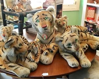Vintage Steiff tiger family.