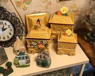 Gold cart containers and small house models