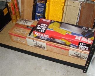 22" compound miter box, 12" miter box & saw, toolbox, flag football cones