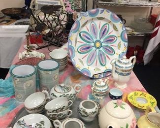 Tea pots, cups and saucers, serving platters