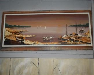 This boats in a cove scene is approx 4' X 2' by...