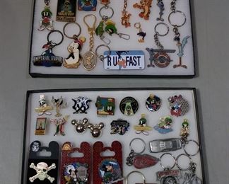 Assorted vintage pins and key chains Looney tunes and Disney...We have others