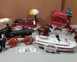 Cast Iron Wagons Cars Steam boat and other