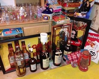 Beer and Liquor Items...Collectors Glasses top left..Board games Top Right