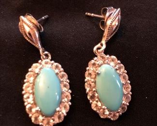 3 PIECE TURQUOIS STERLING AND DIAMOND SET