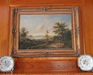 Old brass candlesticks and great landscape painting
