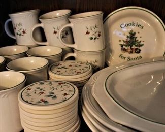 Close up Christmas dish set.