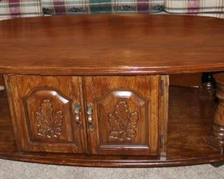Oval Wooden Coffee Table with Doors