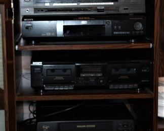 Stereo Tuner, Speakers, Dual Tape Deck and VHS